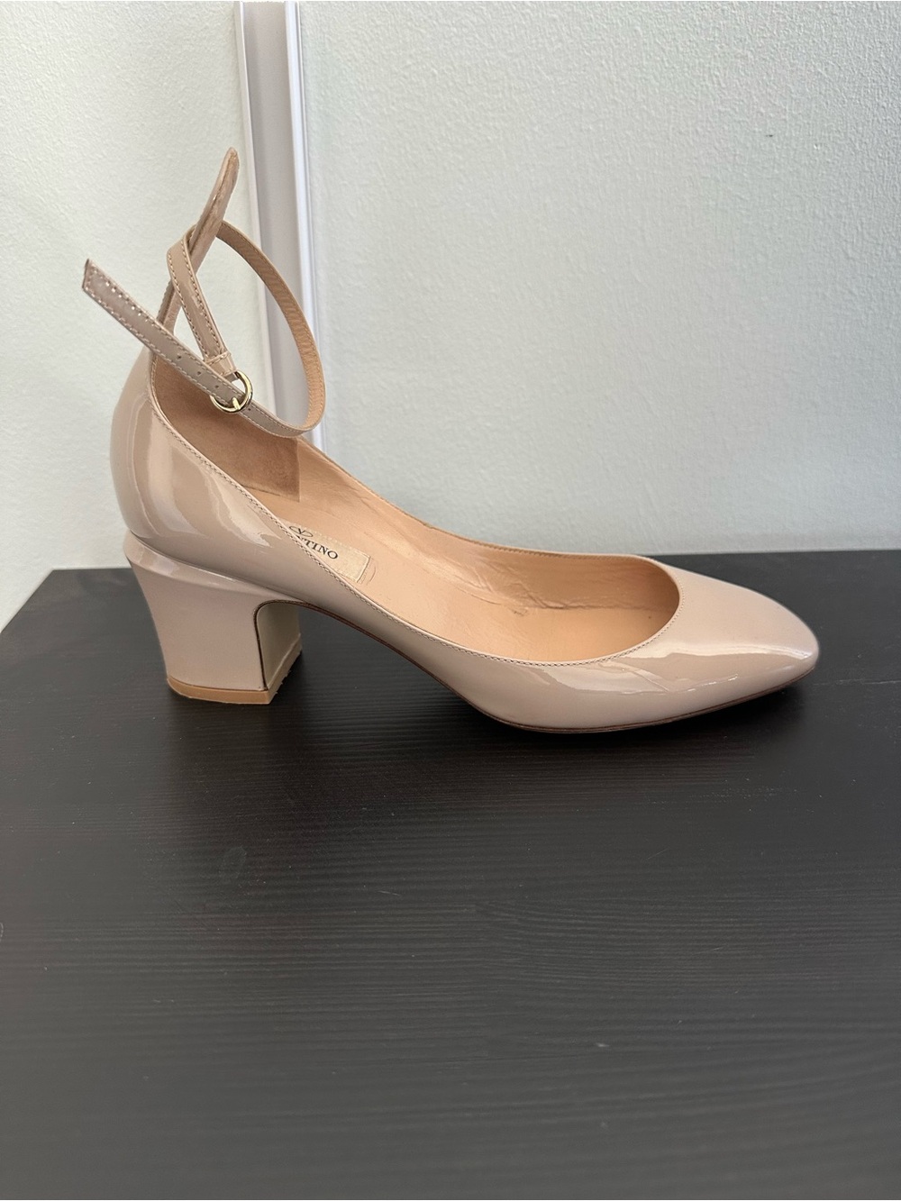 Valentino tango Nude Patent Block Heel Ankle-Strap Pump